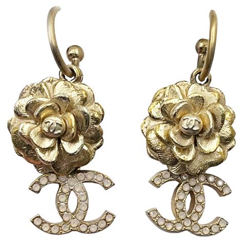 chanel gold camellia flower dangle earrings|chanel camelia earrings for sale.